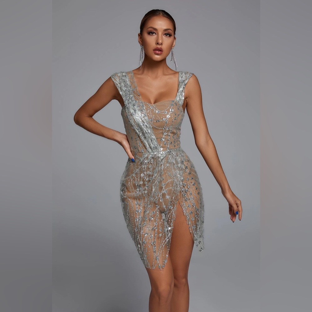 Sedaya glitter mesh mini dress